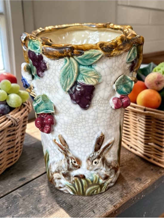 Other - Antique Majolica Vase with many applied, high-relief details.